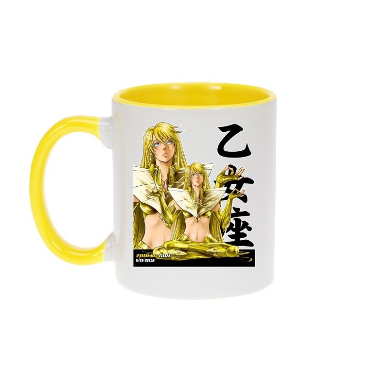 Mug - okiWoki - La sublime Alyzée née sous le signe de la Vierge ! - Saint Seiya - Fond Jaune