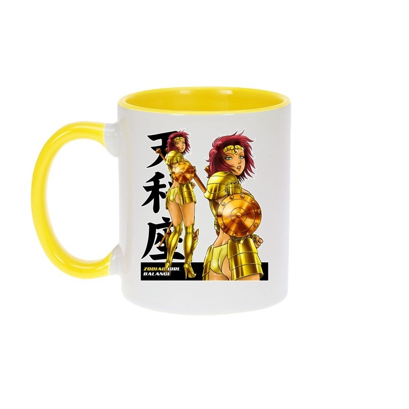 Mug - okiWoki - La Sublime Eva née sous le Signe de la Balance ! - Saint Seiya - Fond Jaune