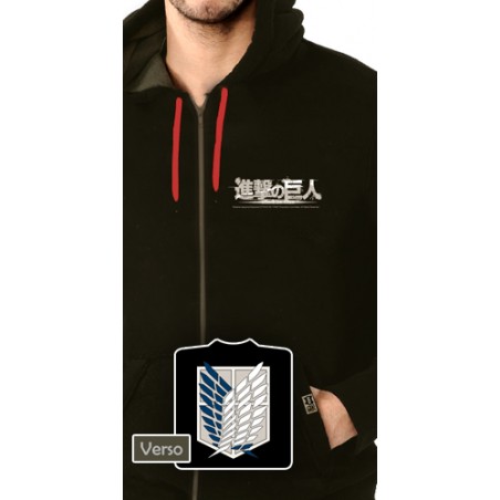 Sweat Neko - Bataillon d'exploration - Attack On Titan - Fond Noir - M - Unisexe 