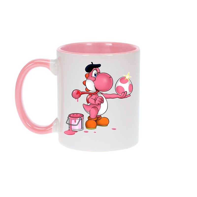 Mug - okiWoki - Peinture fraîche - Yoshi Rose - Nintendo - Fond Rose