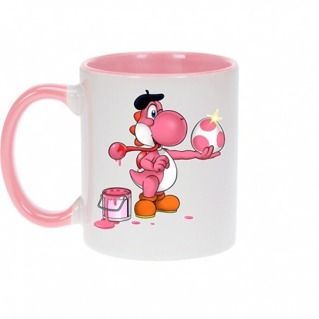 Mug - okiWoki - Peinture fraîche - Yoshi Rose - Nintendo - Fond Rose