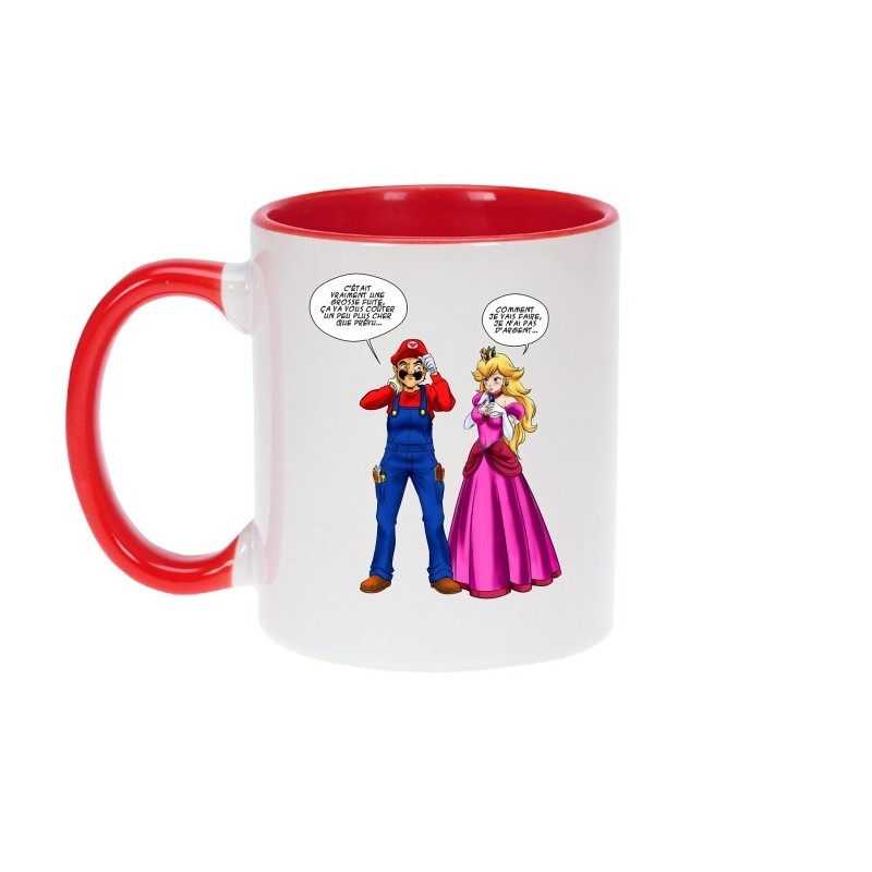 Mug - okiWoki - Le plombier et la blonde pulpeuse - Nintendo - Fond Rouge