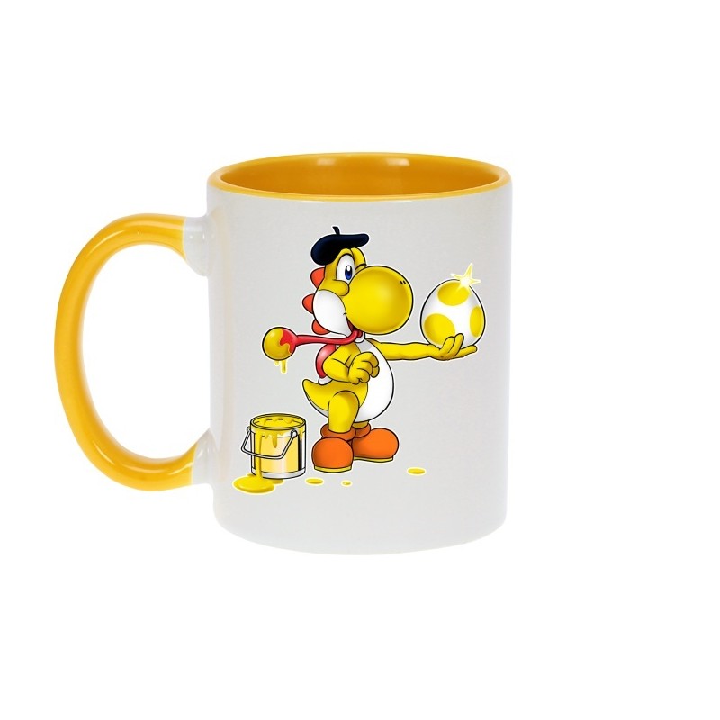 Mug - okiWoki - Peinture fraîche - Yoshi jaune - Nintendo - Fond Jaune