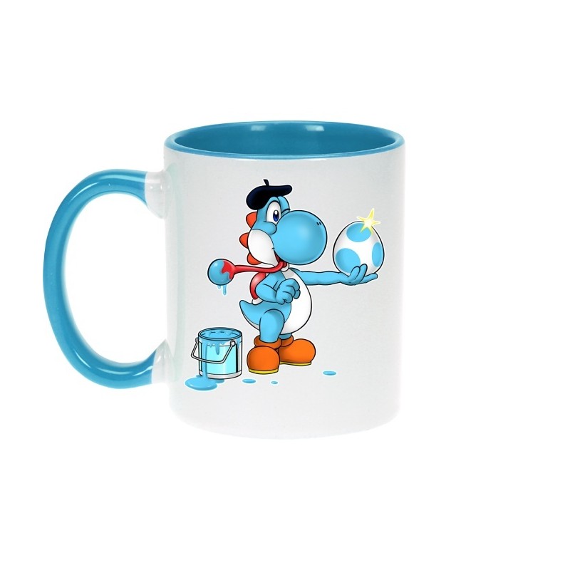 Mug - okiWoki - Peinture fraîche - Yoshi Bleu clair - Fond Bleu Clair