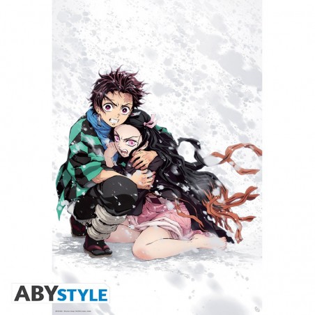 Poster - Tanjiro et Nezuko dans la neige - Demon Slayer - Roulé et filmé