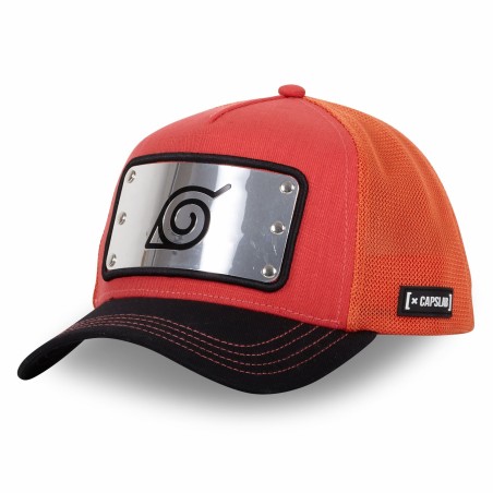 Casquette Trucker Premium - Plaque Konoha (Noir/Orange) - Naruto Shippuden - U Unisexe 