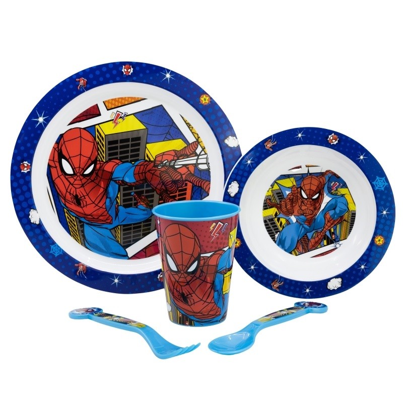 Set de Vaisselle Enfant - Spiderman - Marvel - Assiettes, Couverts et Verre