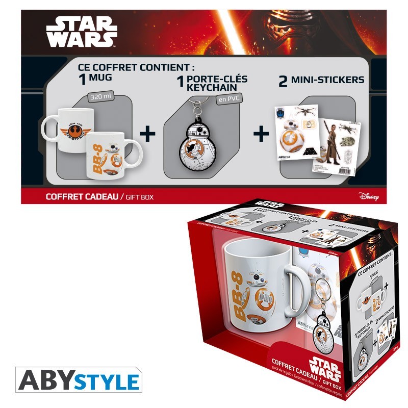 Gift Pack Star Wars - Mug 320ml + Porte-clés PVC + Sticker "BB8"